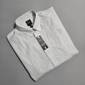 Jos. A. Bank Dress Shirt Mens Large 17 36 White Blue Check Traveler Tailored Fit